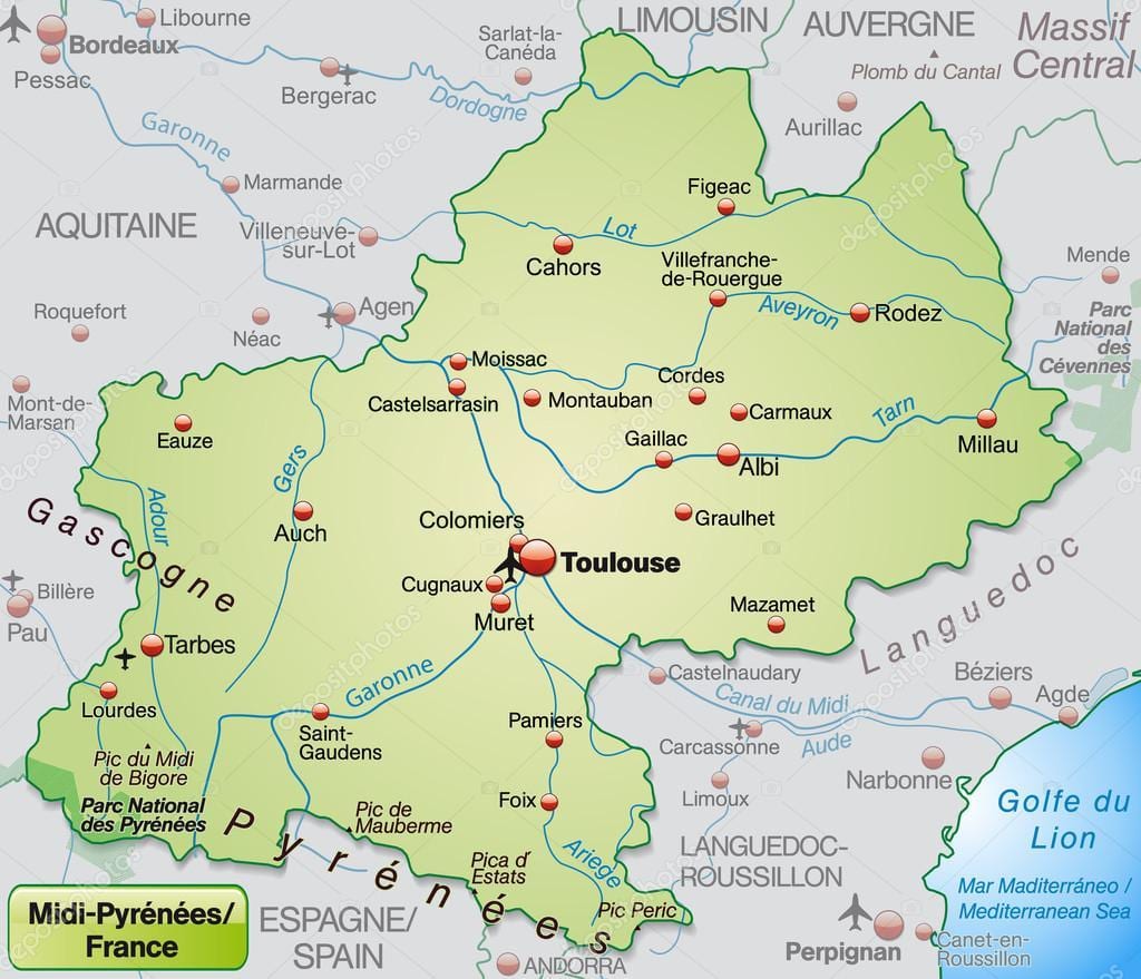 Toulouse rexión mapa