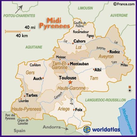 mapa de Toulouse e área circundante