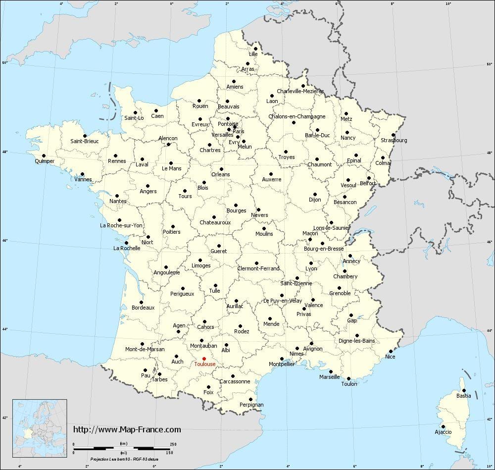 mapa de francia mostrando Toulouse