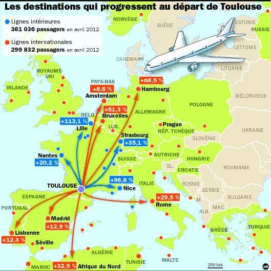 mapa de Toulouse aeroporto destinos