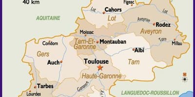 Mapa de Toulouse e área circundante