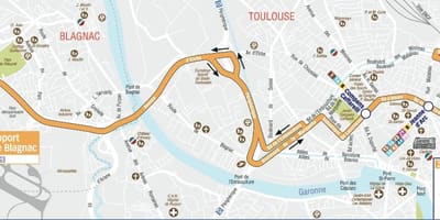 Mapa de Toulouse aeroporto shuttle ruta 